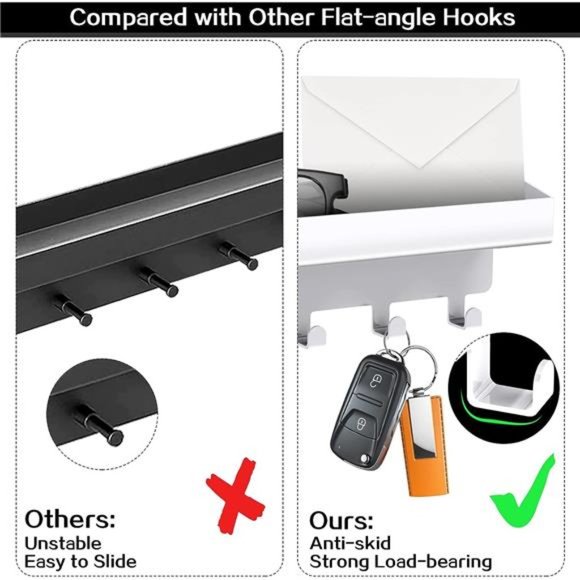 Key Holder for Wall Decorative,Wall Mounted Key&Mail Organizer,Adhesive Key Rack - Picture 2 of 6